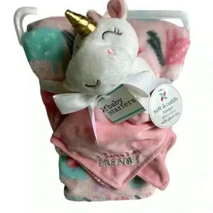 Baby Starters Unicorn Snuggle Blanket Set Multicolor 30x34" Crib